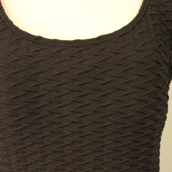 Lands' End Black Textured One Piece Swimsuit Womens Tall Size 12L Lined Bra - Picture 2 of 11